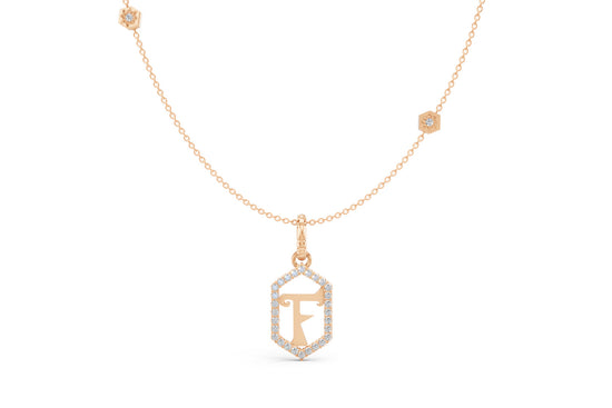 Diamond Pave Letter Charm in Rose Gold, letter F