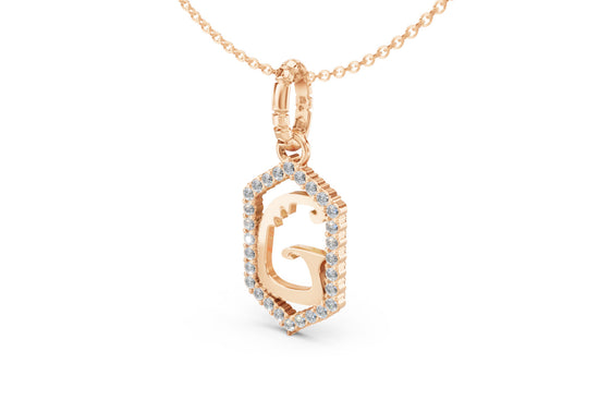 Diamond Pave Letter Charm in Rose Gold, letter G