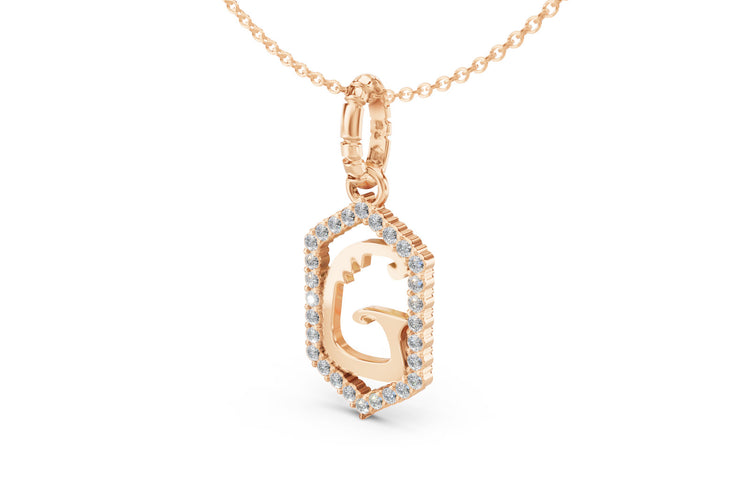 Diamond Pave Letter Charm in Rose Gold, letter G