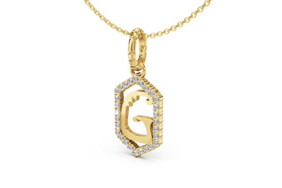Diamond Pave Letter Charm in Yellow Gold, letter G