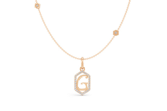 Diamond Pave Letter Charm in Rose Gold, letter G