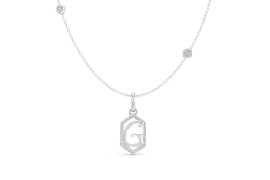Diamond Pave Letter Charm in White Gold, letter G