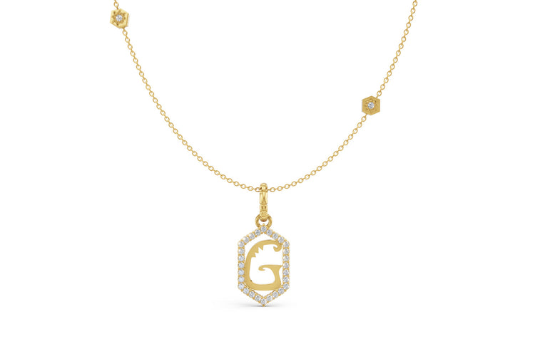 Diamond Pave Letter Charm in Yellow Gold, letter G