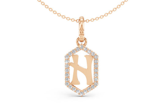 Diamond Pave Letter Charm in Rose Gold, letter H