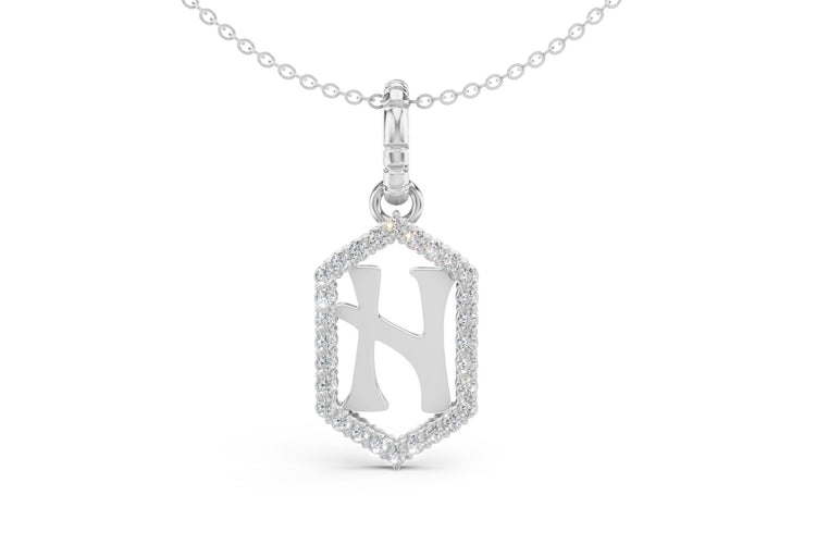 Diamond Pave Letter Charm in White Gold, letter H