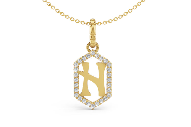 Diamond Pave Letter Charm in Yellow Gold, letter H