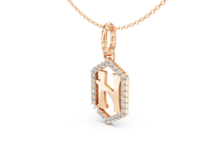 Diamond Pave Letter Charm in Rose Gold, letter H