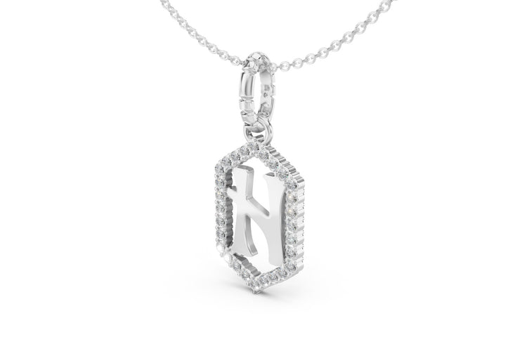 Diamond Pave Letter Charm in White Gold, letter H