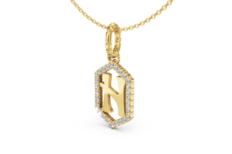Diamond Pave Letter Charm in Yellow Gold, letter H