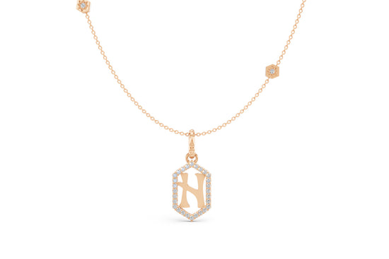 Diamond Pave Letter Charm in Rose Gold, letter H