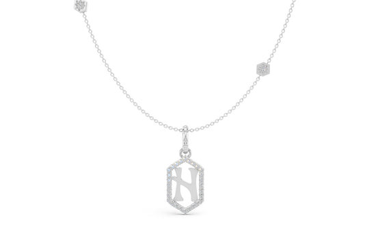Diamond Pave Letter Charm in White Gold, letter H