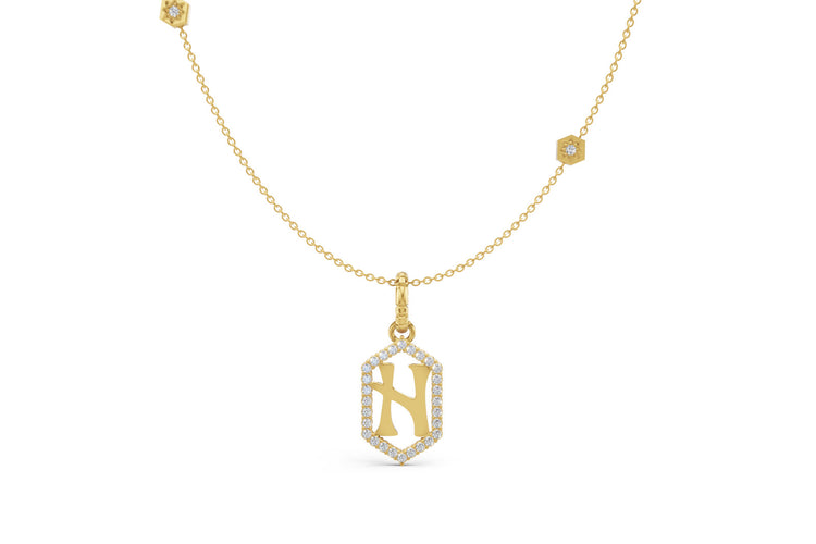 Diamond Pave Letter Charm in Yellow Gold, letter H