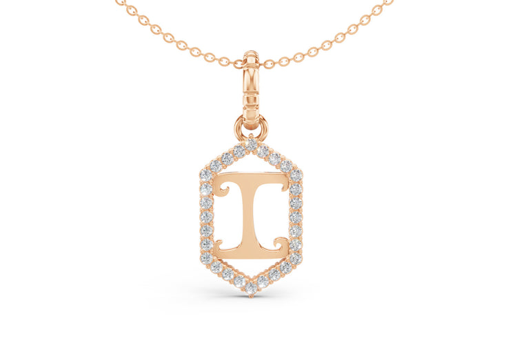 Diamond Pave Letter Charm in Rose Gold, letter I