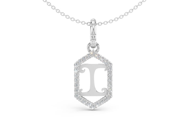 Diamond Pave Letter Charm in White Gold, letter I