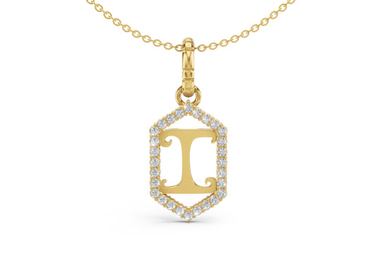 Diamond Pave Letter Charm in Yellow Gold, letter I