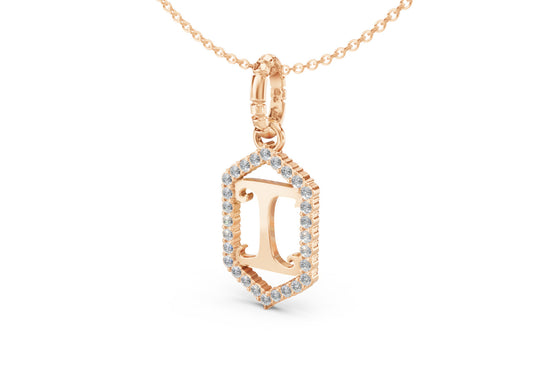 Diamond Pave Letter Charm in Rose Gold, letter I