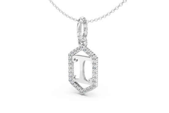 Diamond Pave Letter Charm in White Gold, letter I