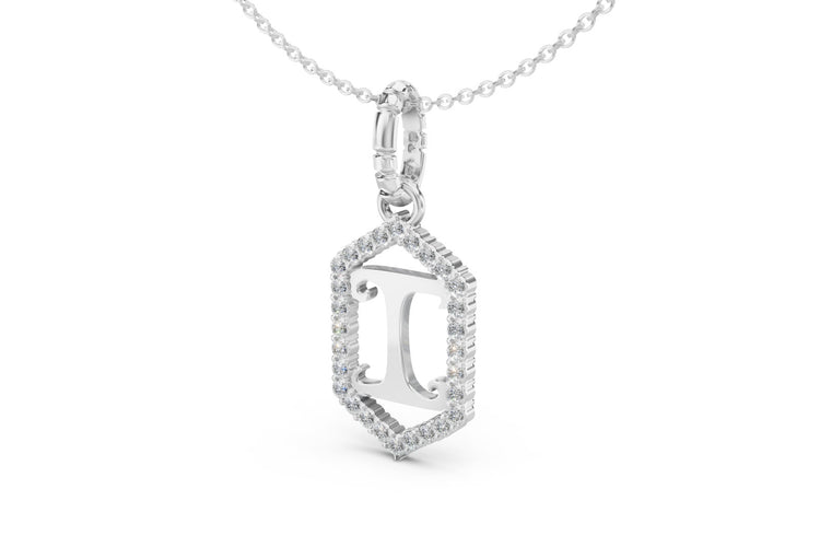 Diamond Pave Letter Charm in White Gold, letter I