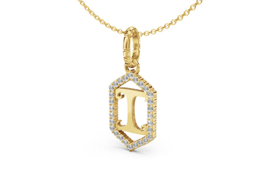 Diamond Pave Letter Charm in Yellow Gold, letter I