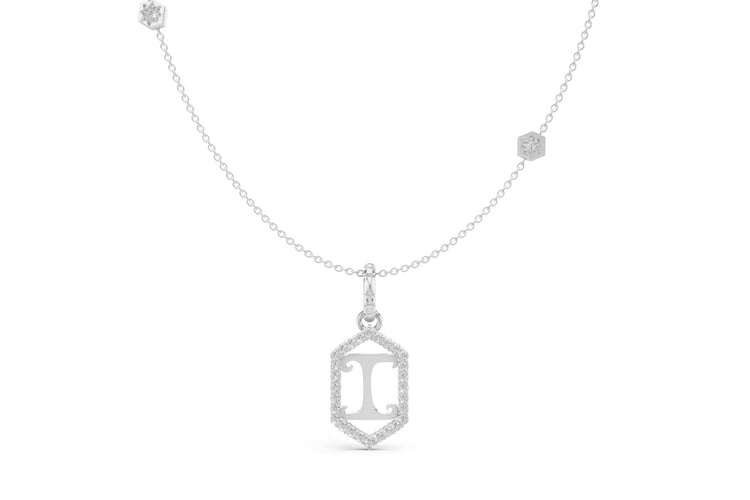 Diamond Pave Letter Charm in White Gold, letter I