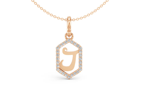 Diamond Pave Letter Charm in Rose Gold, letter J