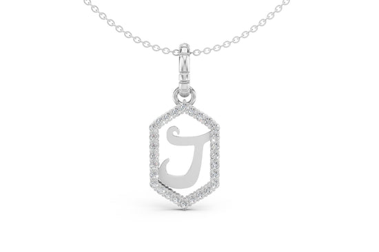Diamond Pave Letter Charm in White Gold, letter J