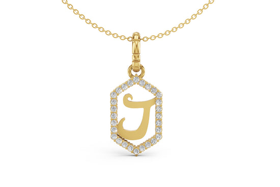 Diamond Pave Letter Charm in Yellow Gold, letter J