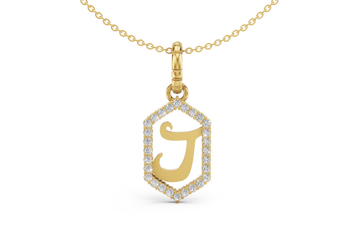 Diamond Pave Letter Charm in Yellow Gold, letter J