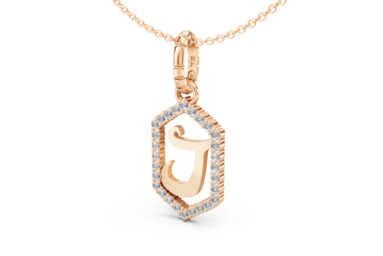 Diamond Pave Letter Charm in Rose Gold, letter J