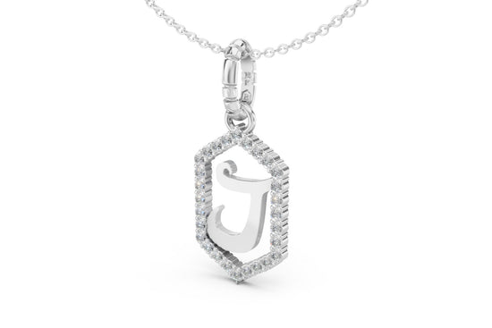 Diamond Pave Letter Charm in White Gold, letter J