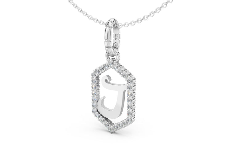 Diamond Pave Letter Charm in White Gold, letter J