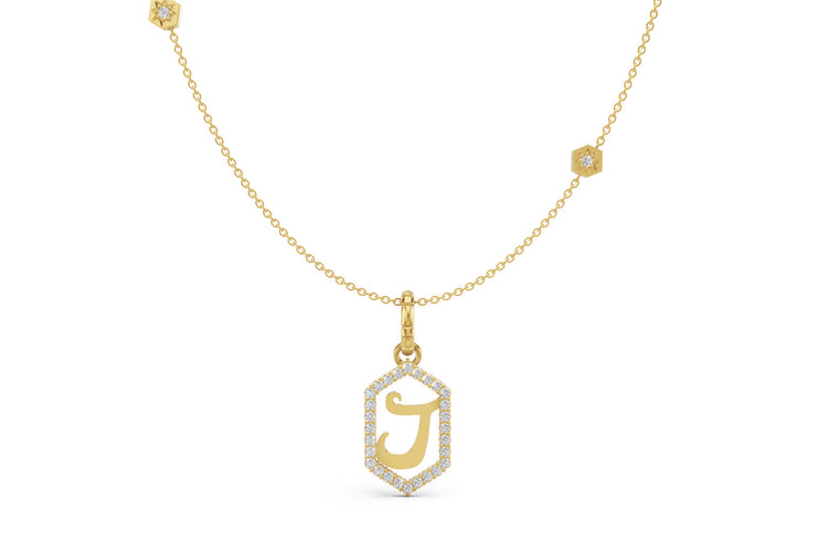 Diamond Pave Letter Charm in Yellow Gold, letter J