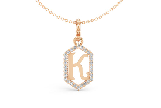 Diamond Pave Letter Charm in Rose Gold, letter K