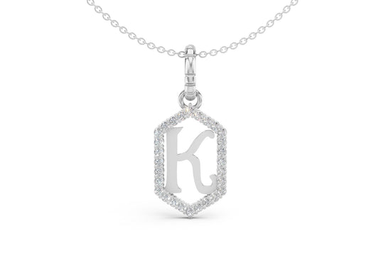 Diamond Pave Letter Charm in White Gold, letter K