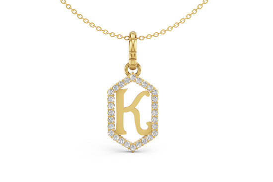 Diamond Pave Letter Charm in Yellow Gold, letter K