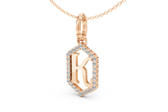 Diamond Pave Letter Charm in Rose Gold, letter K