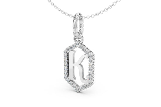 Diamond Pave Letter Charm in White Gold, letter K
