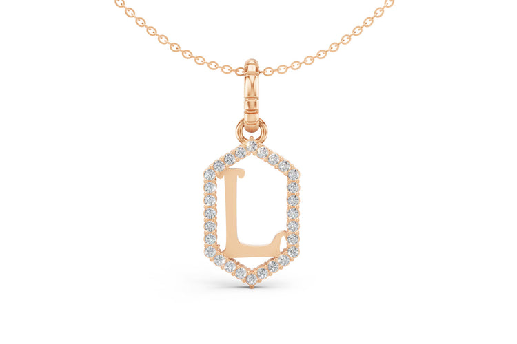 Diamond Pave Letter Charm in Rose Gold, letter L