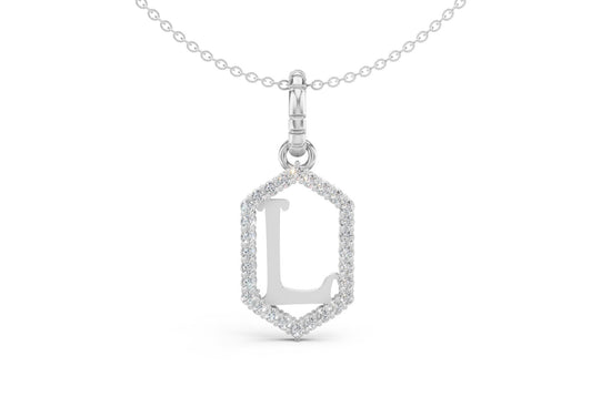 Diamond Pave Letter Charm in White Gold, letter L