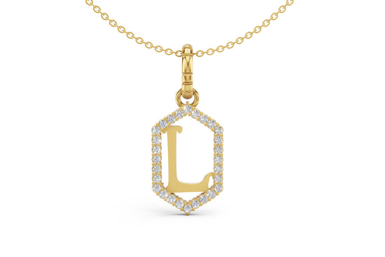 Diamond Pave Letter Charm in Yellow Gold, letter L