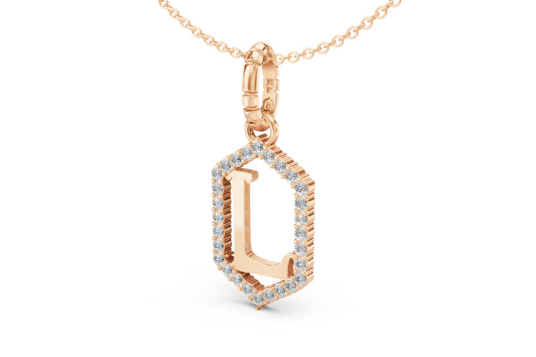 Diamond Pave Letter Charm in Rose Gold, letter L