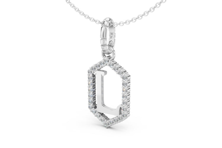 Diamond Pave Letter Charm in White Gold, letter L