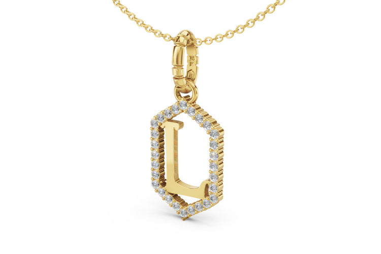 Diamond Pave Letter Charm in Yellow Gold, letter L