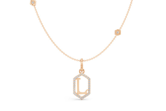 Diamond Pave Letter Charm in Rose Gold, letter L