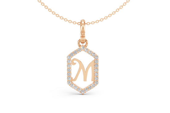 Diamond Pave Letter Charm in Rose Gold, letter M