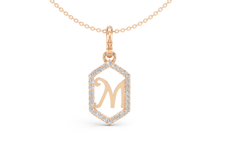 Diamond Pave Letter Charm in Rose Gold, letter M