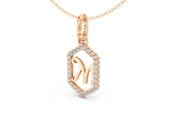 Diamond Pave Letter Charm in Rose Gold, letter M