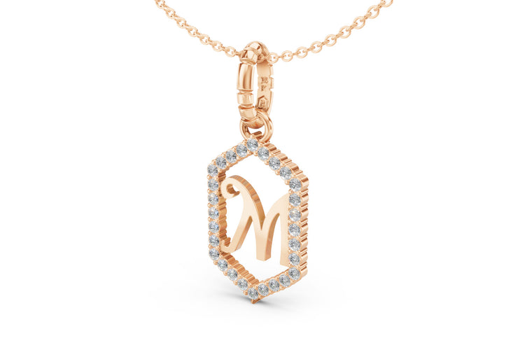 Diamond Pave Letter Charm in Rose Gold, letter M