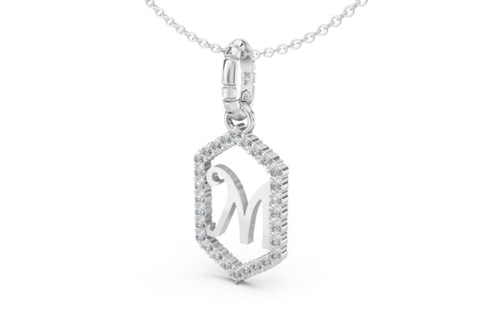 Diamond Pave Letter Charm in White Gold, letter M