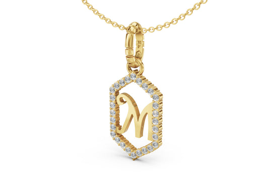 Diamond Pave Letter Charm in Yellow Gold, letter M